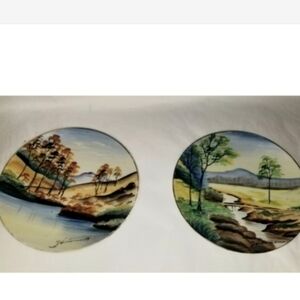 Vintage set Japanese signed‎ Hitomi hanging plates